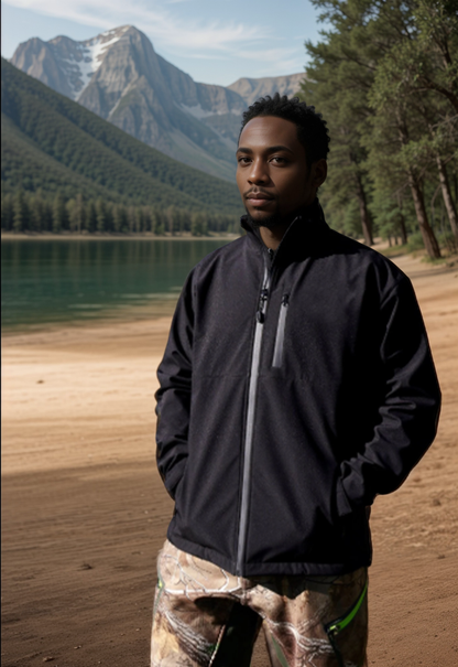 Solid Black Premium Tactical Hunting Jacket – Windbreaker & Waterproof Rain Gear