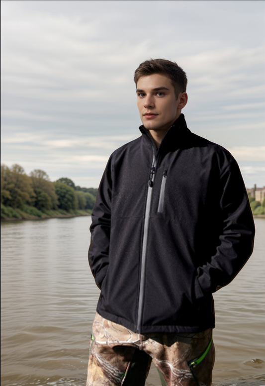 Solid Black Premium Tactical Hunting Jacket – Windbreaker & Waterproof Rain Gear